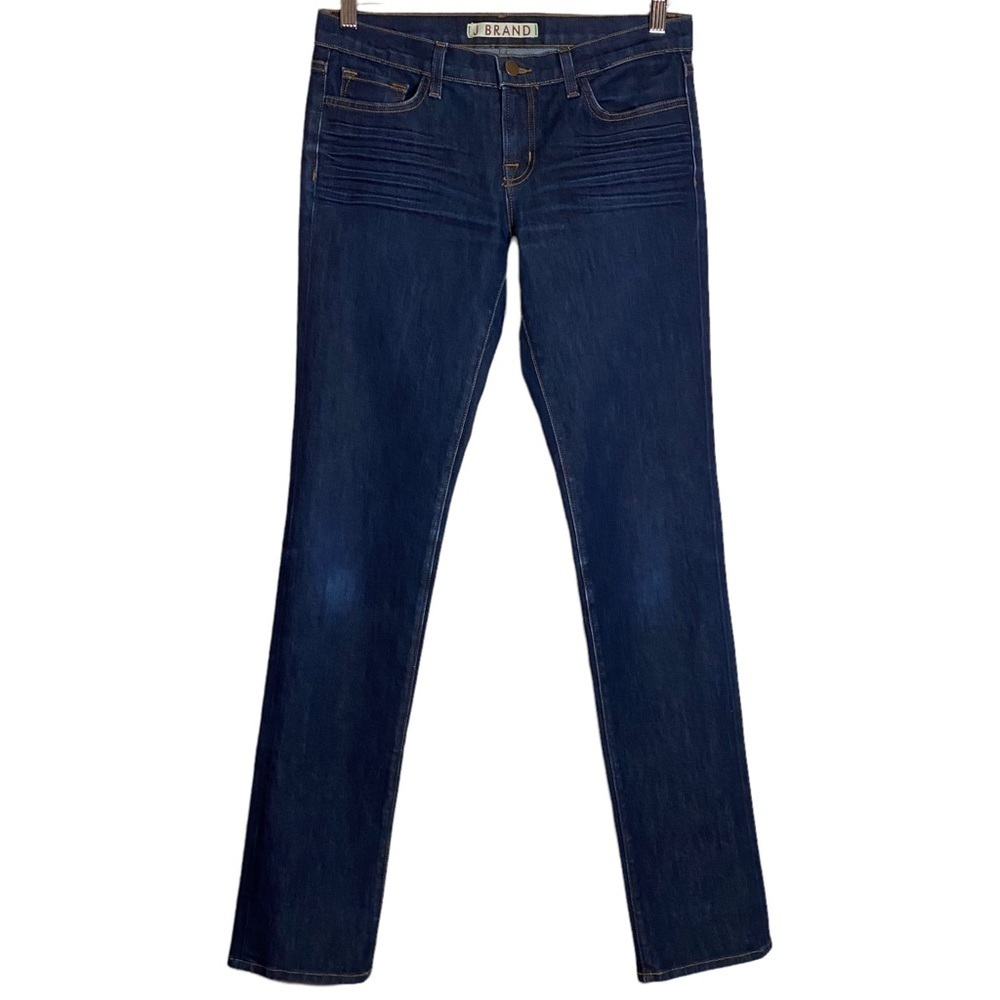 J Brand Mid Rise Slim Straight Leg Dark Wash Denim Jeans Whiskering 28